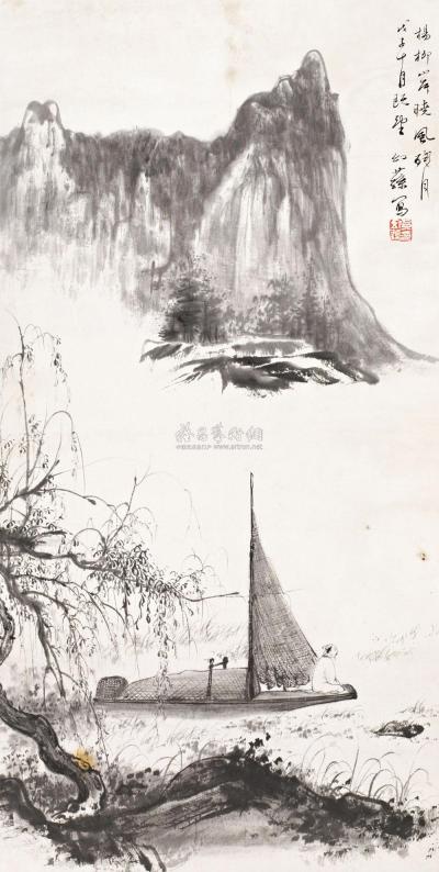 吴幻荪 1948年作   杨柳岸晓风残月 立轴