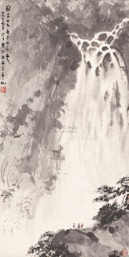 傅抱石 1965年作   天池飞瀑 立轴