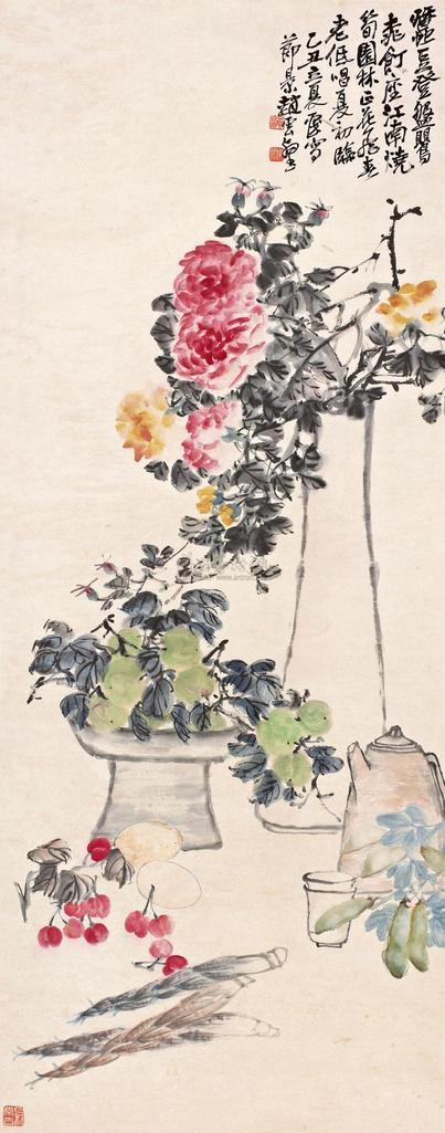 赵云壑 1925年作   春长清供 镜心