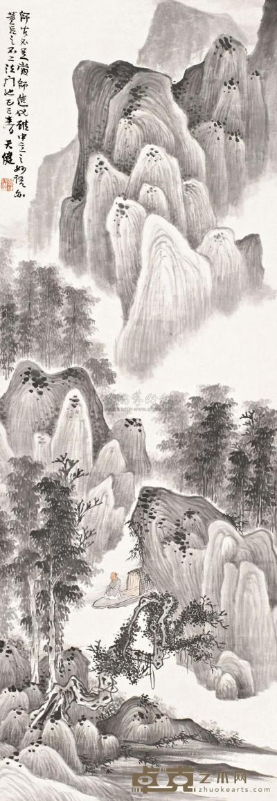 贺天健 1929年作   山林孤隐 镜心 148×50.5cm