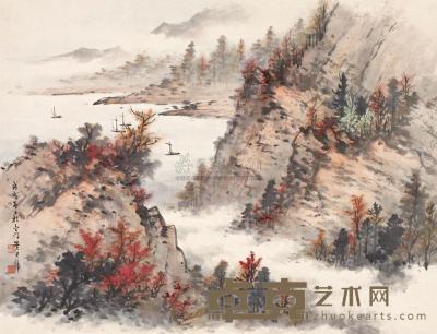 黄君璧 1958年作   秋溪泛影 镜心 44×57cm