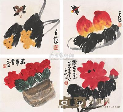 崔子范 1977年作   赠李琼九花卉册 册页 （六开选四） 32.2×35.6cm×6