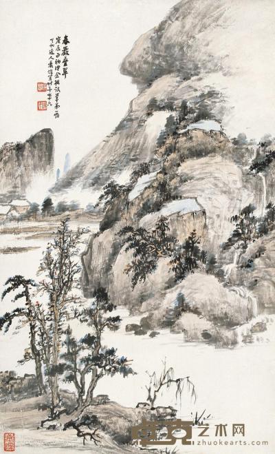 萧俊贤 1940年作 春岩叠翠 立轴 70×42.5cm