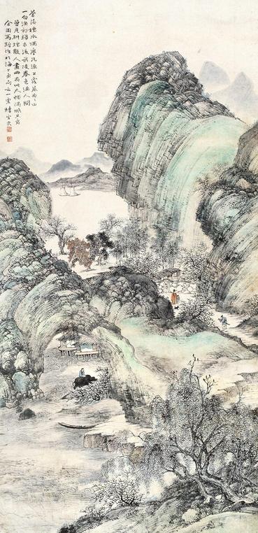 马骀 山野村居 立轴