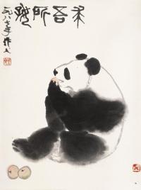 吴作人 1987年作 熊猫 镜心