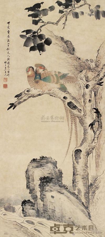 张槃 1887年作 梧桐双禽 立轴 136×61cm
