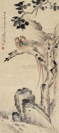 张槃 1887年作 梧桐双禽 立轴