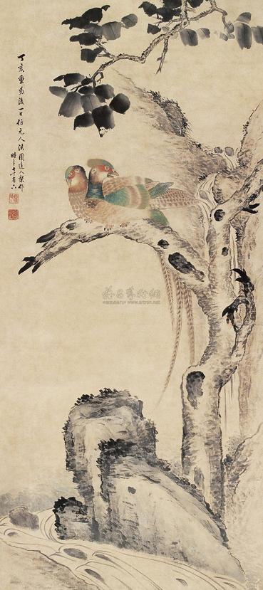 张槃 1887年作 梧桐双禽 立轴