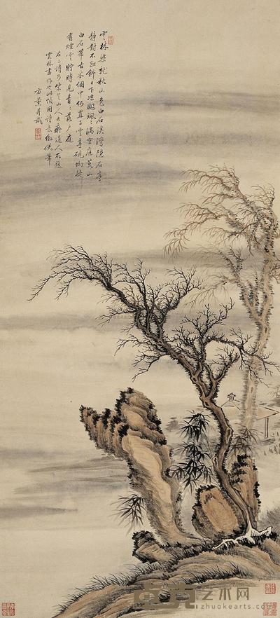 方薰 枯木竹石 立轴 93×43cm