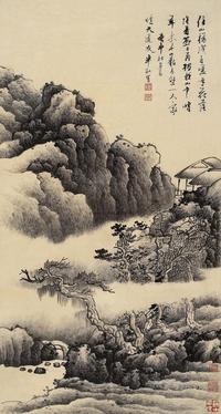 龚贤 1680年作 山居图 镜心