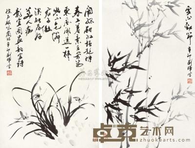 刘晖 2011年作 兰竹双馨 （二帧） 镜心 69×45cm×2