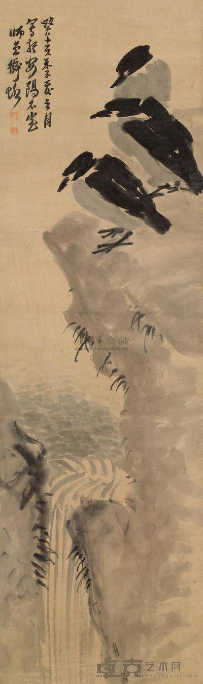 陈师曾 1923年作 清流集鸦图 立轴 135×40cm