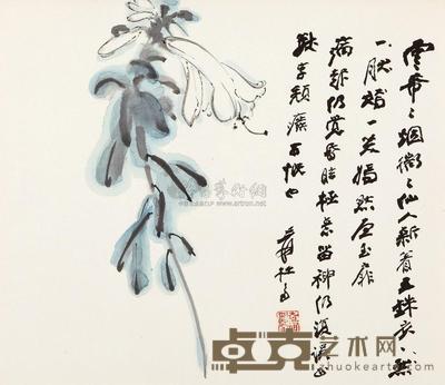 张大千 玉簪花 镜心 44×51.5cm