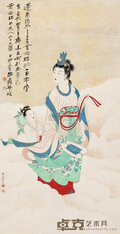 张大千 1944年作 蟠桃献寿 镜心 112.5×57.5cm