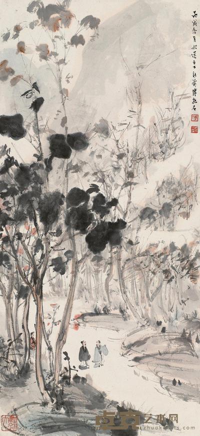 傅抱石 1946年作 深秋漫步图 立轴 82×37.5cm