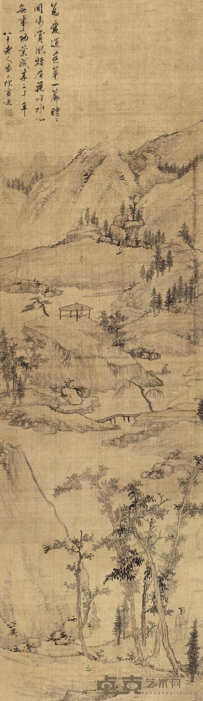 査士标 1695年作 秋景山水 立轴 187×53.5cm