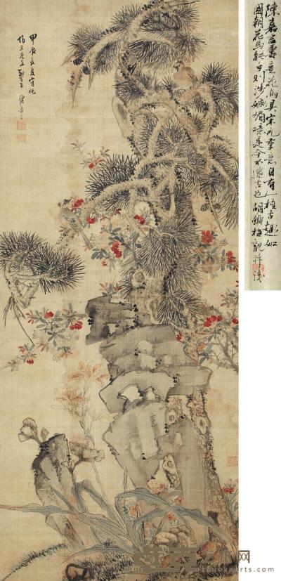 陈嘉言 1664年作 吉祥花鸟图 立轴 146.5×59cm