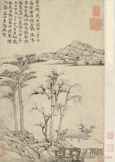 倪瓒 1364年作 桐露轩为约斋写山水轴 立轴 53×34cm