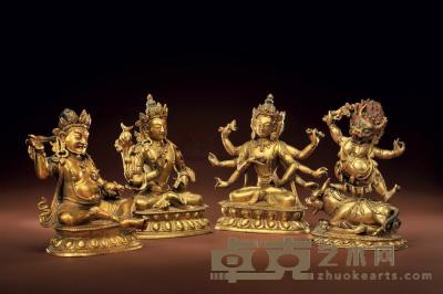 18世纪 黄财神、月光菩萨、尊胜佛母和降阎魔尊 高10.8cm；10.8cm；11cm；10cm