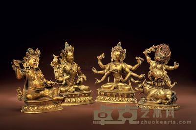 18世纪 黄财神、月光菩萨、尊胜佛母和降阎魔尊 高10.8cm;10.8cm;11cm;10cm