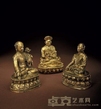 15至16世纪 三尊上师 （一组） 高11.5cm；12cm；11.5cm