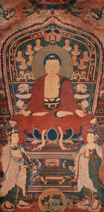 明代 毗卢遮那佛与二菩萨画 长218×宽107cm