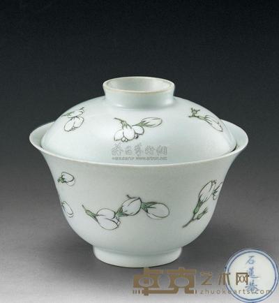 清道光 粉彩玉兰花纹盖碗 直径11cm