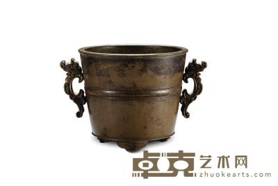 清中期 铜虁龙耳弦纹三足炉 高11.2cm