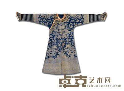 清 蓝地缂丝龙袍 高132cm