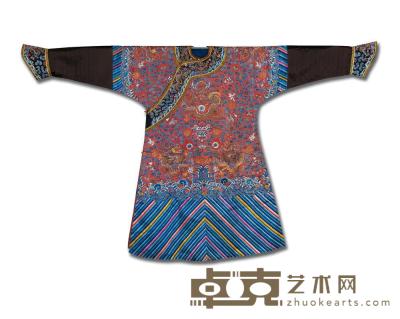 清 赭地刺绣龙袍 高139cm