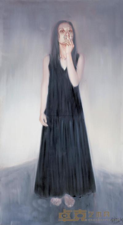 尹朝阳 2002年作 抽烟的女孩 220×120cm