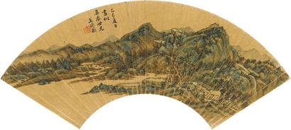 王时敏 1665年作 夏山幽居 扇面镜框