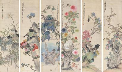 张熊 朱偁 唐禄 马涛 舒浩 邓启昌 等 壬午（1882年）、癸未（1883年）作 花鸟 六屏