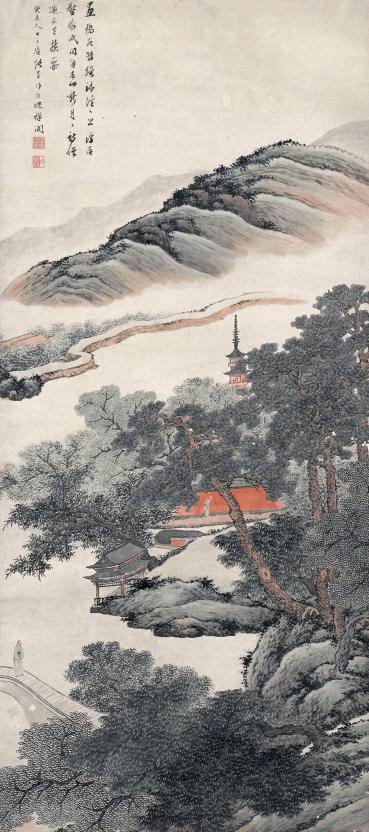 张崟 癸未（1823年）作 僧院访友 镜心