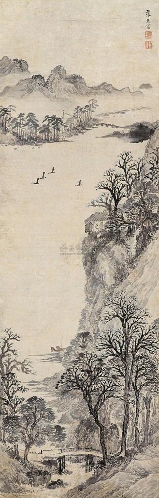 张宏 危阁远浦图 立轴