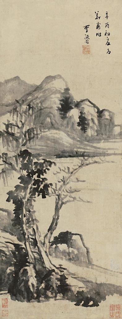 李流芳 辛酉（1621年）作 夏山欲雨图 立轴