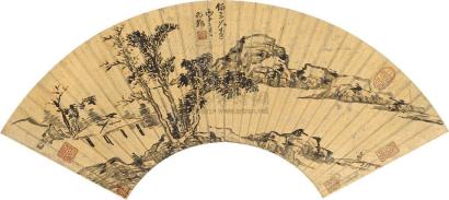 倪元璐 丙子（1636年）作 江干茅亭 扇面