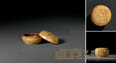 清康熙 象牙雕鲤鱼跃龙门图香盒 直径4.2×高2.6cm