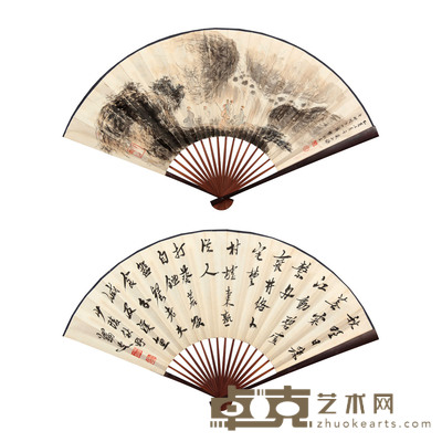 山水人物成扇 17×48