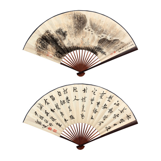 山水人物成扇