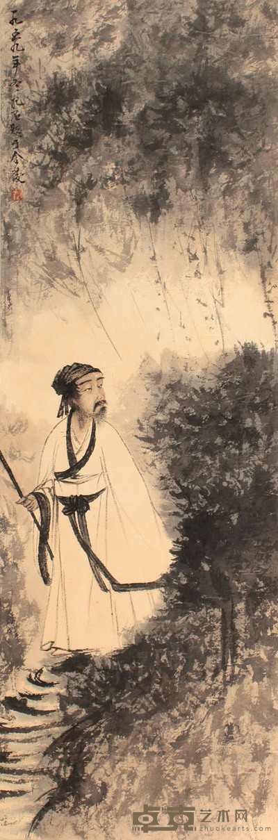 山水人物立轴 101×33