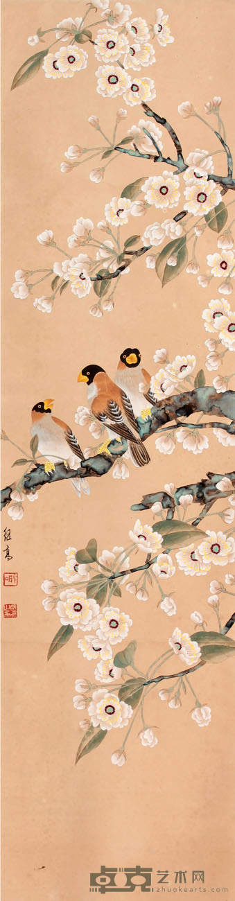 花鸟立轴 120×32