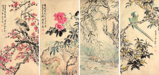 花鸟四屏立轴