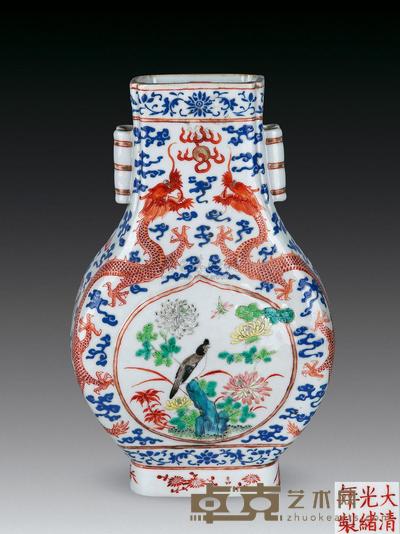 清光绪 粉彩料釉贯耳瓶 高26.8cm