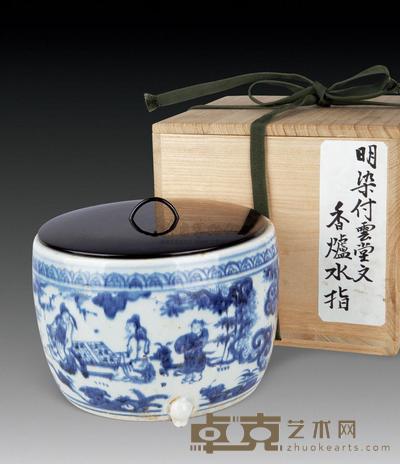明 青花人物香炉 直径17.3cm