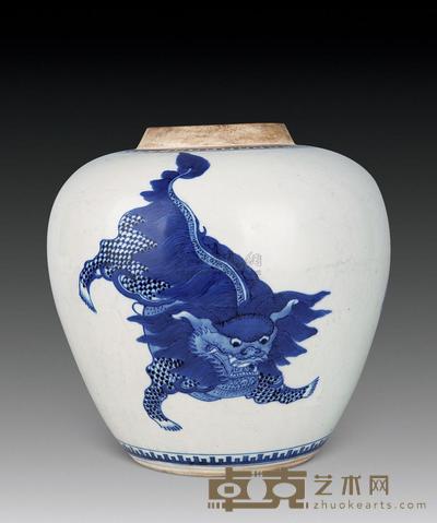 清康熙 青花狮纹坛 直径24cm