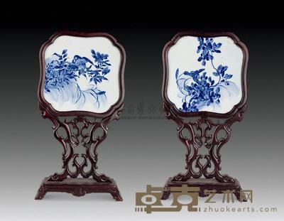 清 青花花鸟插屏 （一对） 26×26cm