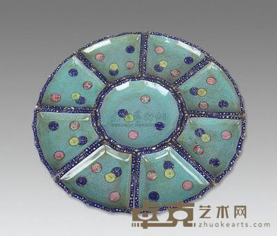 清乾隆 紫砂加彩皮球花九子盘 （一套九件） 