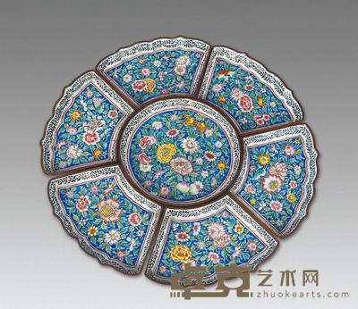 清 铜胎珐琅花卉七子盘 （一套） 尺寸不一