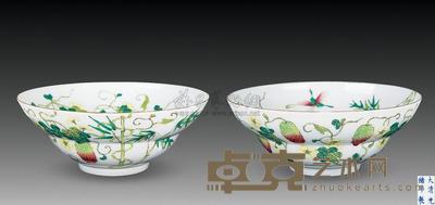 清光绪 粉彩籁瓜碗 (一对) 直径17.5cm